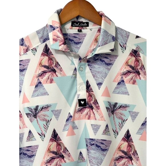 Bad Birdie Cali Polo Shirt Golf Men's Size M Multicolor Geometric Palm Tropical - Picture 2 of 7